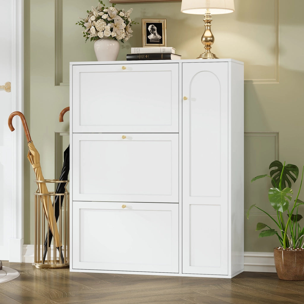 SCARPIERA Salvaspazio 90x25x114 cm Bianca con 3 ribalte e 1 anta