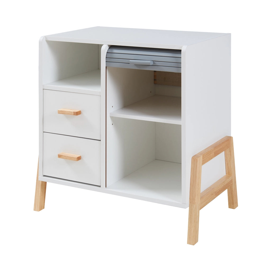 Cassettiera Kvaefjord con Anta a Serrandina e Scomparto Aperto - Bianco/Grigio [en.casa]