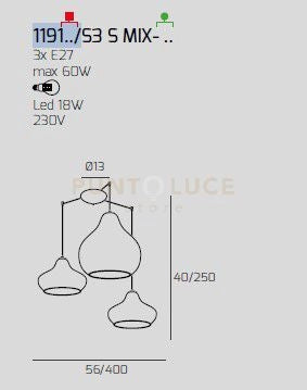 SOSP. OTTONE SATINATO 3 LUCI SPOSTABILE VETRI (2 X PICCOLO + 1 X GRANDE) TUTTI RUBINO 1191OS-S3 S MIX-RU