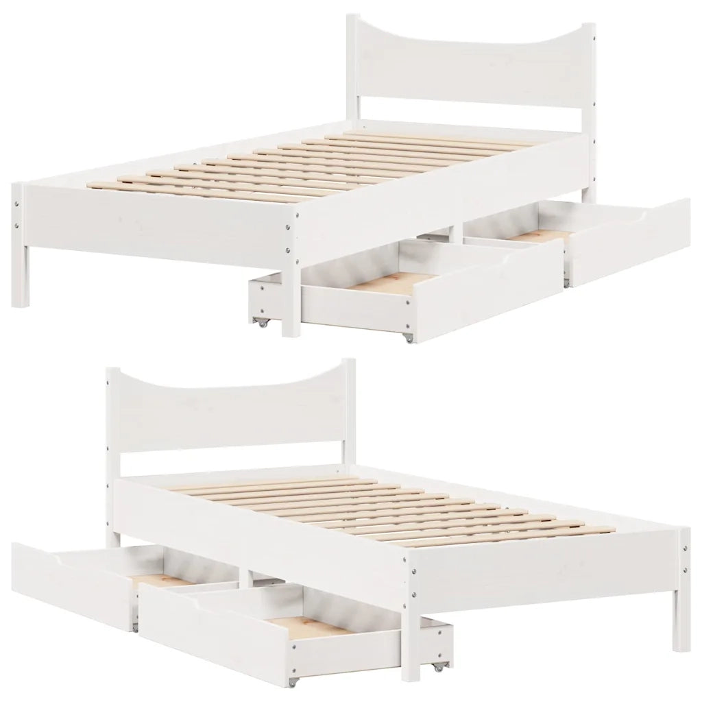 Giroletto con Cassetti Bianco 75x190 cm Legno Massello di Pino 3301930