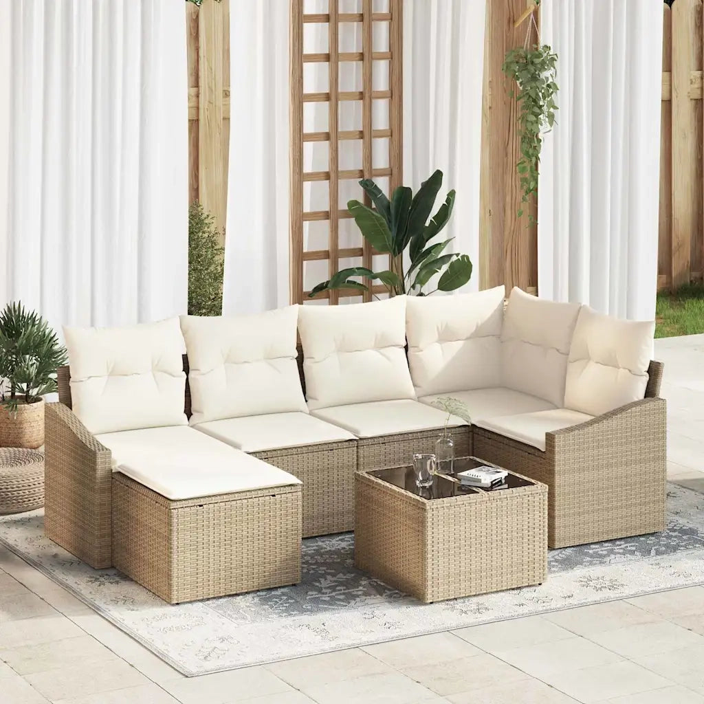 Set di divani con cuscino 7 pcs Beige polyrattan