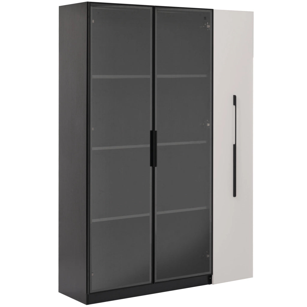 Multifunzione armadio alto 110,5×35×160 cm con vetrina in vetro, LED e ripiano estraibile laterale