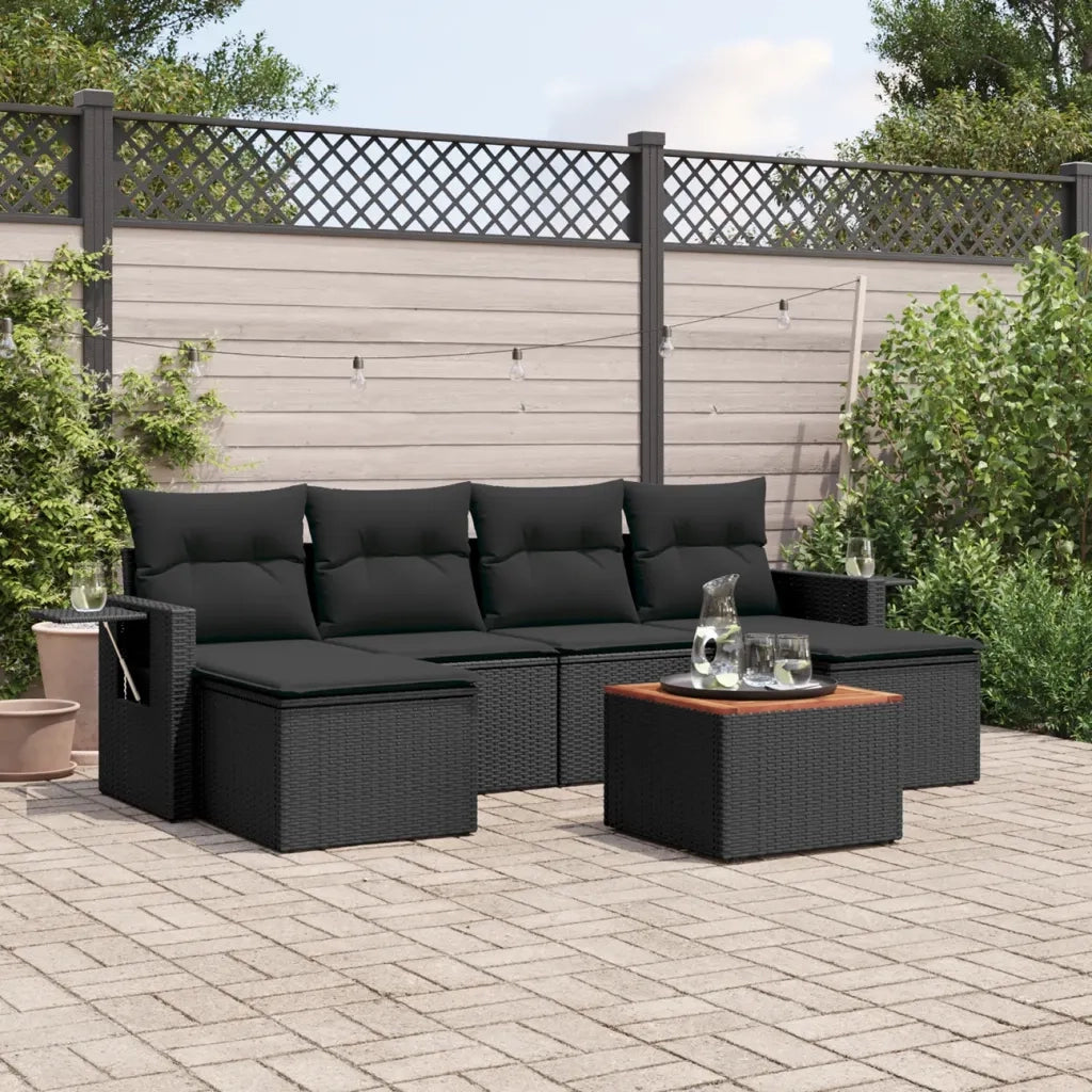 Set Divani da Giardino con Cuscini 7pz Nero Polyrattancod mxl 114803