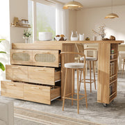 Tavolo Bar con 6 Cassetti e Ante in Rattan ¨C MINIMAL ¨C Metallo, Girevole 360¡ã