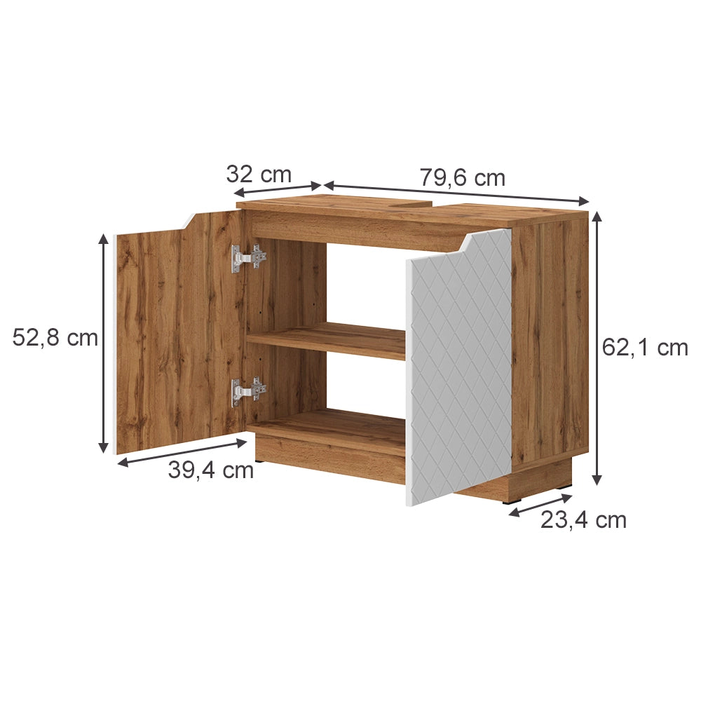 Vicco Mobile sottolavabo per bagno Rovere/bianco con struttura in piastrelle 79.6 x 62.1 cm con 2 porte