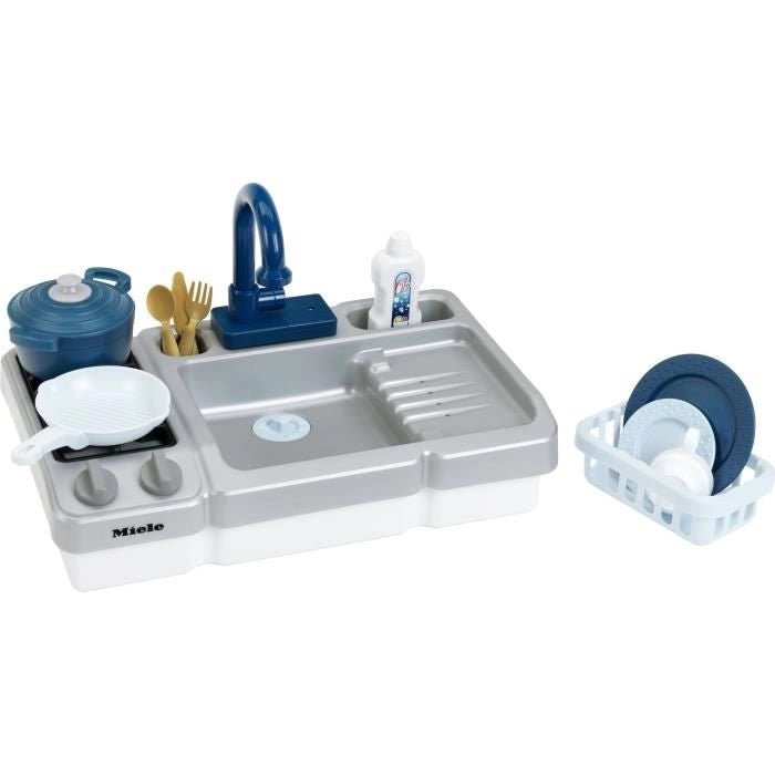 Giocattolo per lavello - KLEIN - Lavello da cucina Miele con rubinetto funzionale e accessori - Viene fornito con molti accessori.