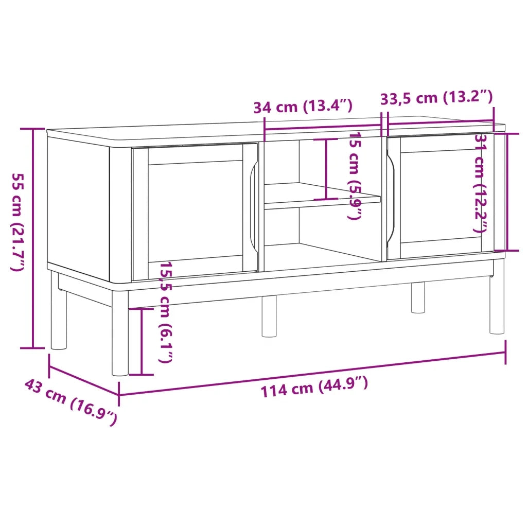 Mobile TV FLORO Marrone Cera 114x43x55 cm in Legno di Pino 374014