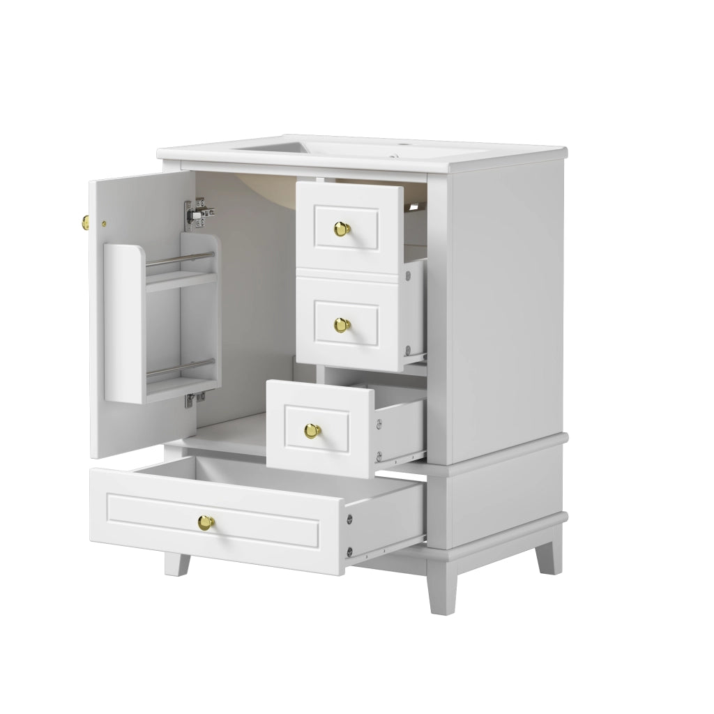 Mobile bagno con lavabo; 3 cassetti e 1 anta soft-close per bagno; in MDF e ceramica; bianco lucido; 61×47×86 cm