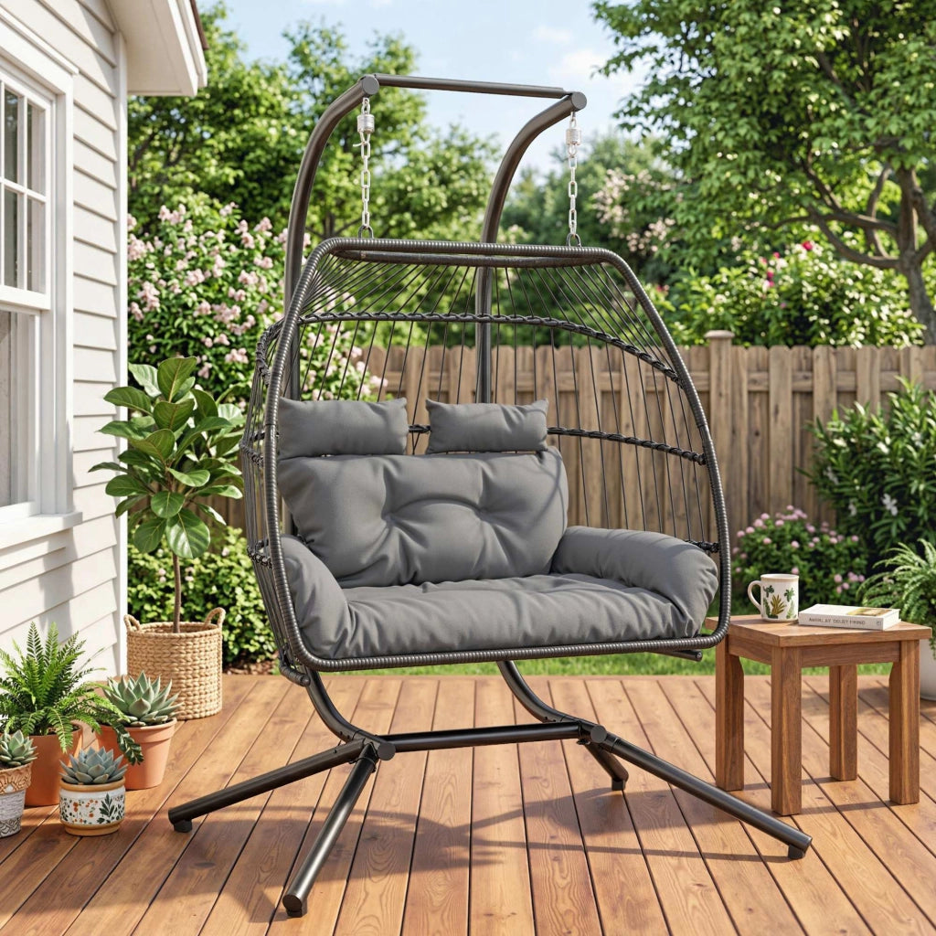 Sedia a dondolo pieghevole con cuscino ¨C Zephmum ¨C Struttura in metallo, colore grigio scuro
