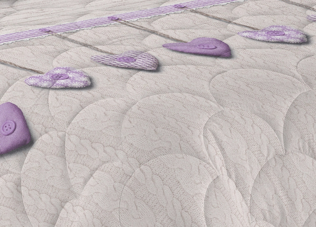 Trapunta Piumone Invernale Linea Pensieri Delicati Disegno Cuore Appeso - Singolo - Lilla