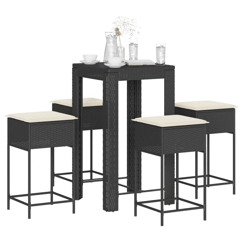 vidaXL Set Bar da Giardino 5 pz con Cuscini in Polyrattan Nero