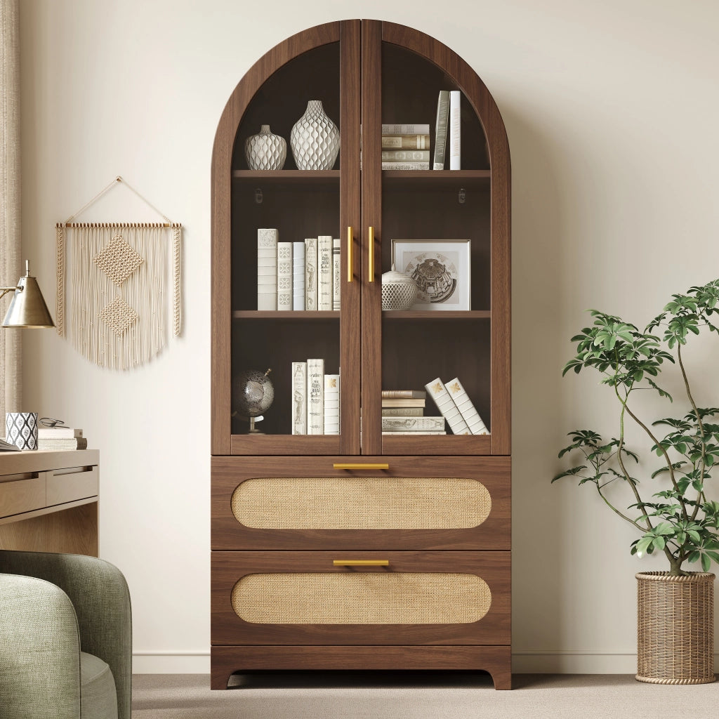 Vetrina Libreria Design Retr¨° con Cassetti e Ripiani Regolabili ¨C MINIMAL ¨C Noce, 175x80x40cm