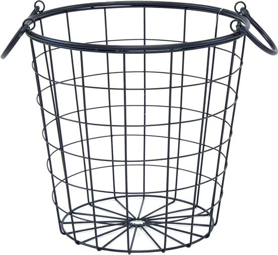 Draadmand metallico nero con 2 maniglie - 35 cm - contenitore decorativo a design rotondo con rete
