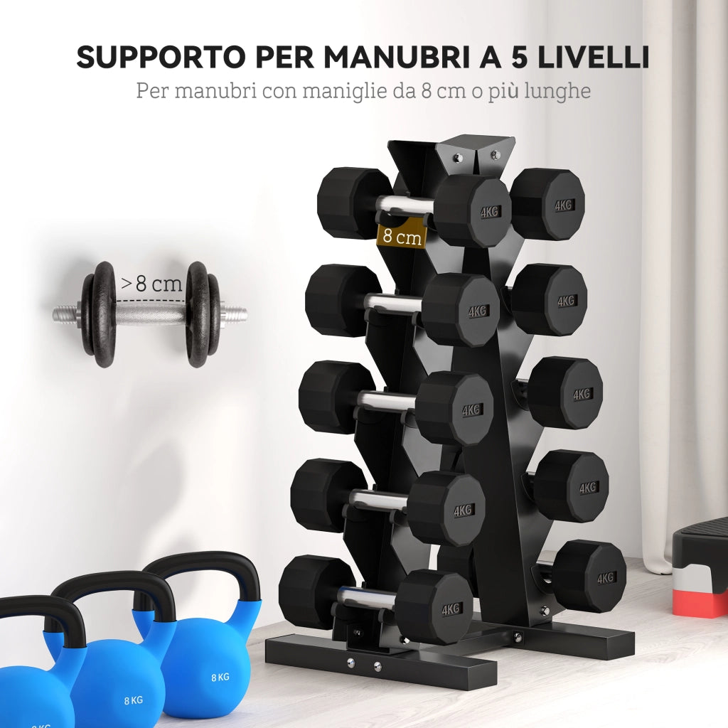 Rastrelliera per Manubri in Acciaio a Livelli ¨C zephmum ¨C 35x33x66 cm, Nera