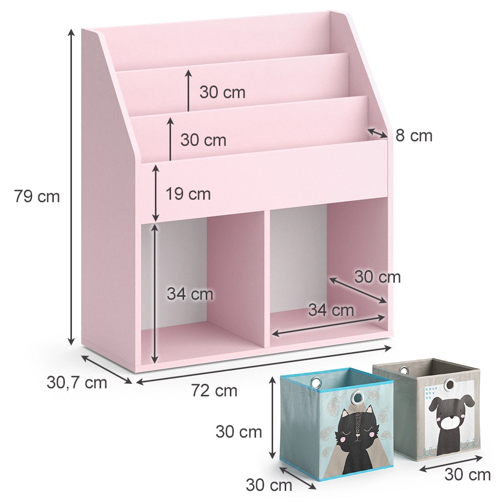 Vicco Libreria bambini rosa 72 x 79 cm con 2 scatole pieghevoli (cane, gatto)