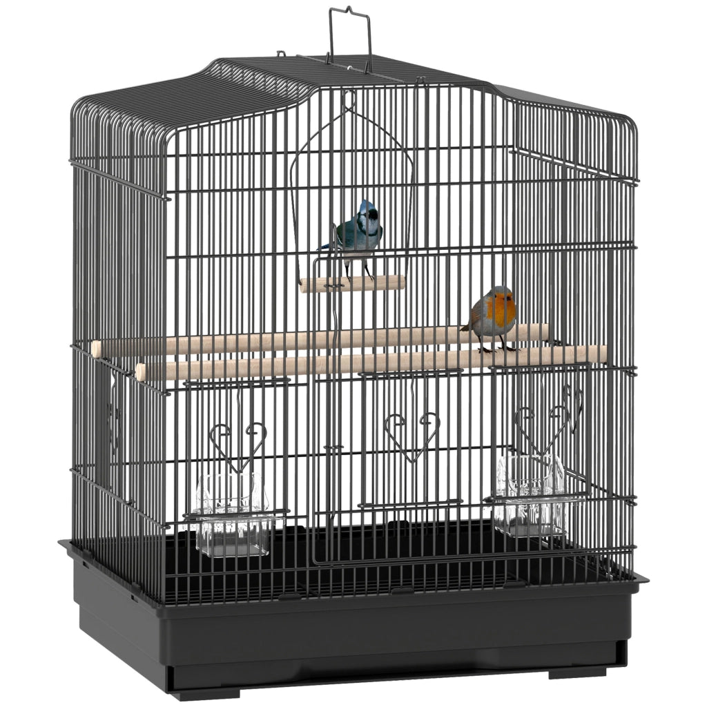 Gabbia per Uccelli 46.5x36x59 cm ¨C zephmum ¨C Nero Acciaio con 2 Mangiatoie