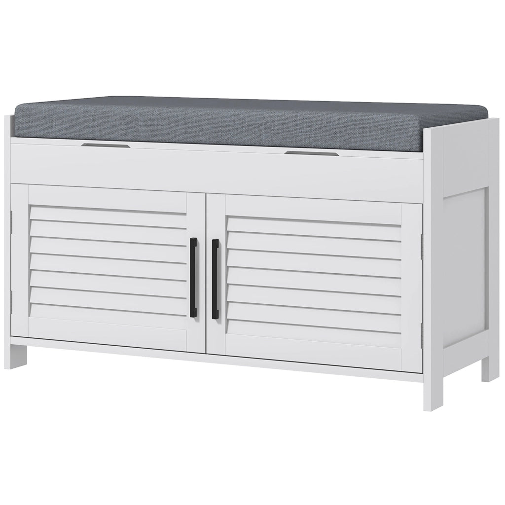 Panca Scarpiera con Ripiano Regolabile ¨C zephmum ¨C Bianco e Grigio 90x36x50 cm