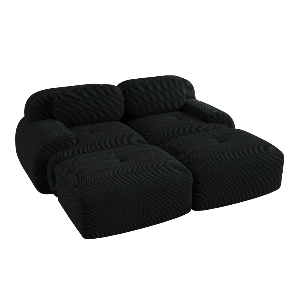 Divano 2 posti in tessuto a coste, design modulare senza struttura, colore nero
