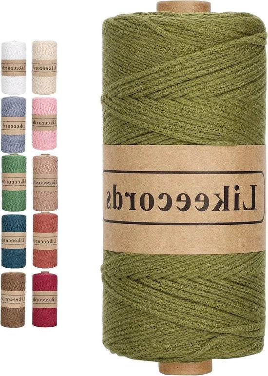 Borse a Maglia in Lana di Cotone - Lana a Maglia 2mm x 170m 100% Cotone - Lana da Maglia per Regalo - Verde Militare