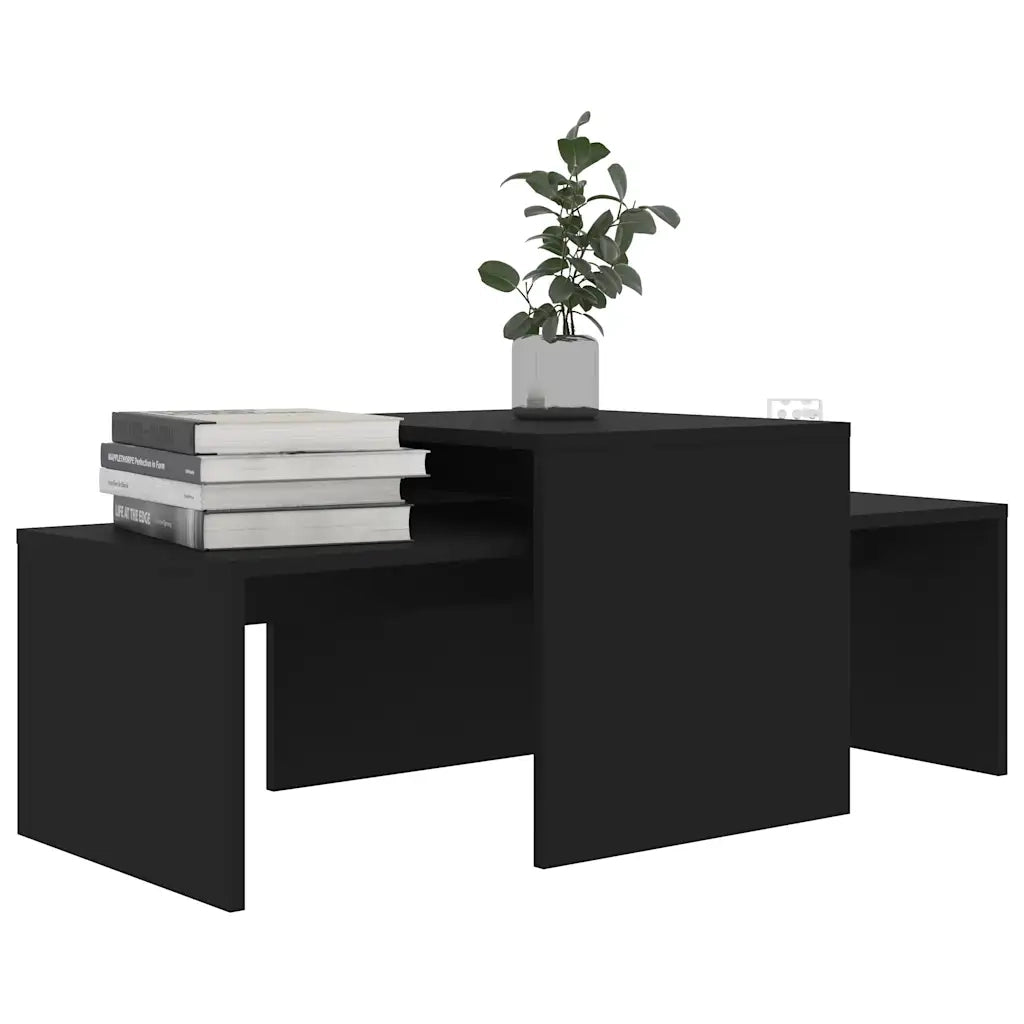 Set Tavolini da salotto | Tavolino da caff¨¨ | Tavolino da Soggiorno Nero 100x48x40 cm in Legno Multistrato