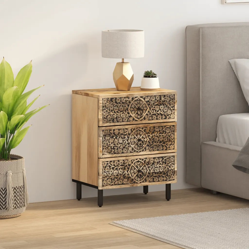 Comodino | Armadio da Notte | Mobiletto da notte 50x33x60 cm in Legno Massello di Mango