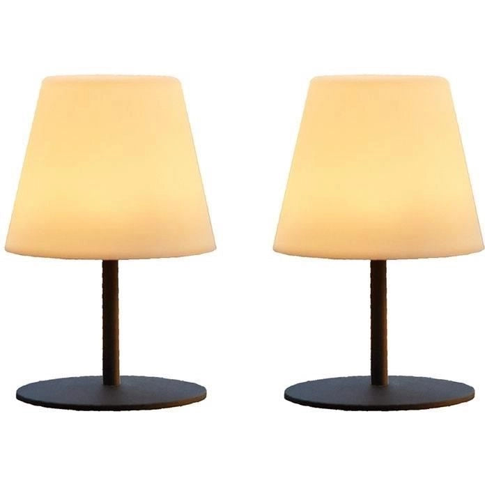 Confezione da 2 lampade da tavolo senza fili - LUMISKY - TWINS - H16 cm - Base in acciaio grigio - Bianco caldo e LED bianco
