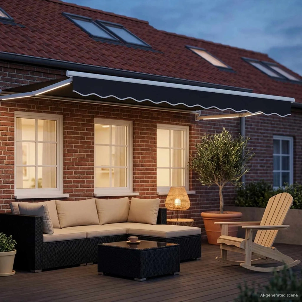 Tenda da Sole | Tenda retrattile manuale con LED Antracite e Bianco 3 x 2,5 m
