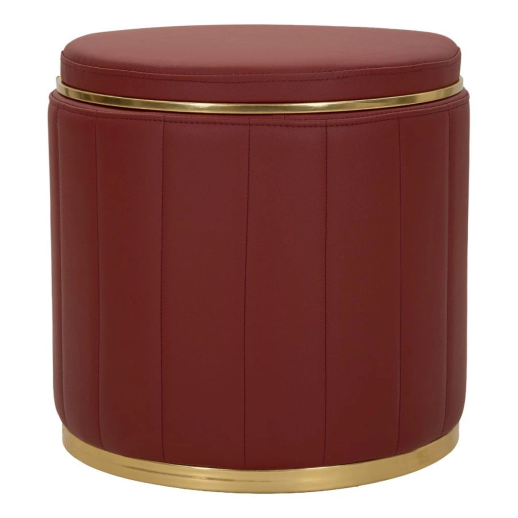 Pouf London in ecopelle rossa con dettagli oro