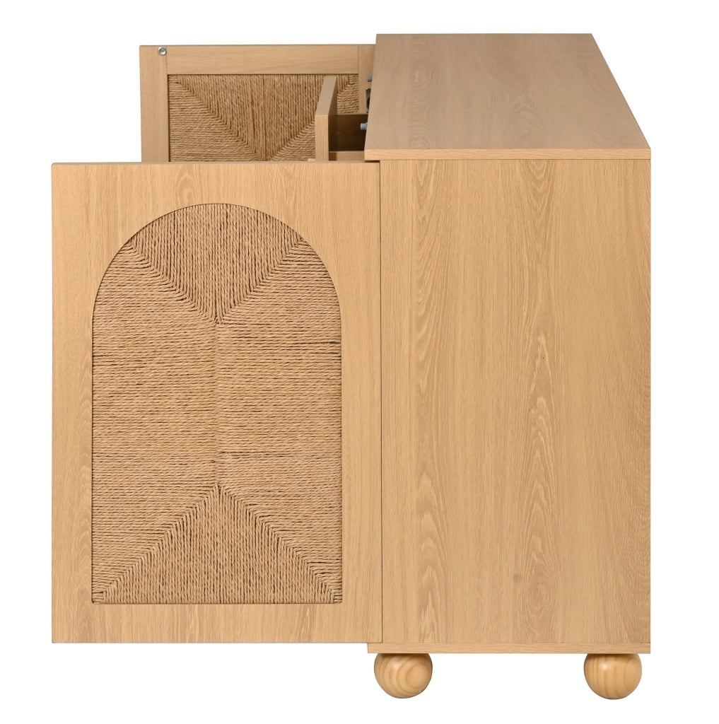 Sideboard naturale 140x40x80 cm con 2 ante e 3 cassetti