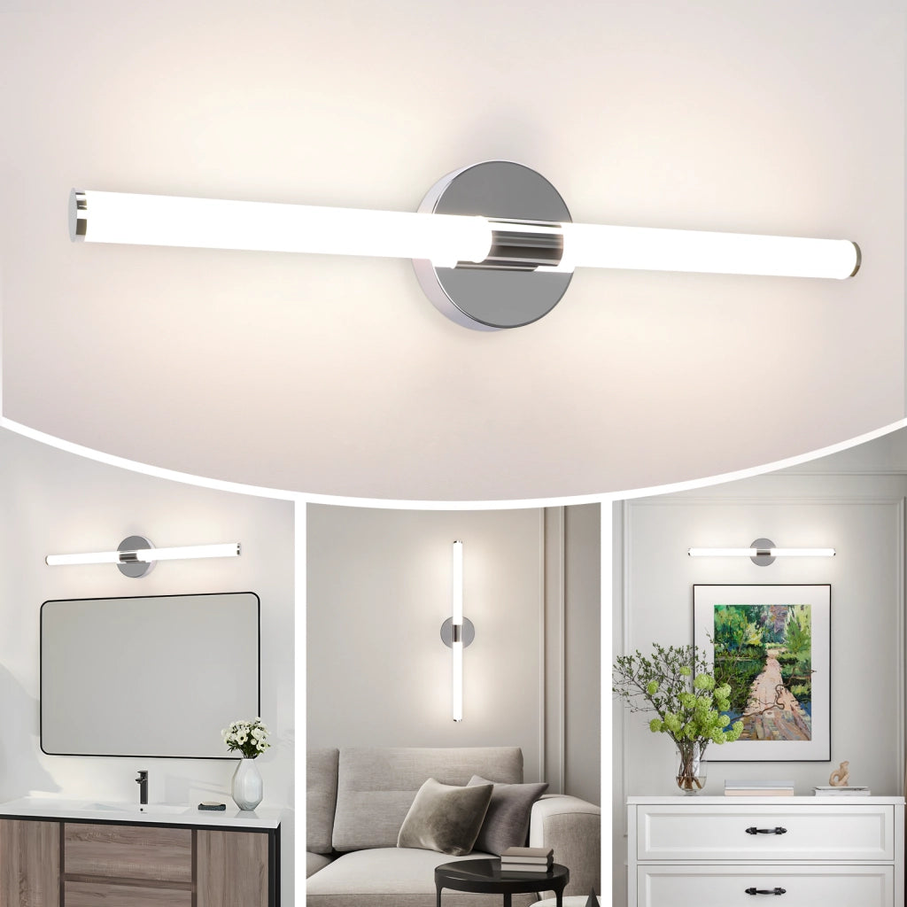 ZMH Lampada da Specchio LED a Parete 8W 60 cm 4000K Luce Neutra Moderna IP44 Cromata per Armadio da Bagno Cantina Cucina