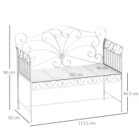 Panchina da Esterno a 2 Posti , Panchina Biposto da Giardino Stile Romantico Ferro 113.5 x 50 x 96cm Bianco