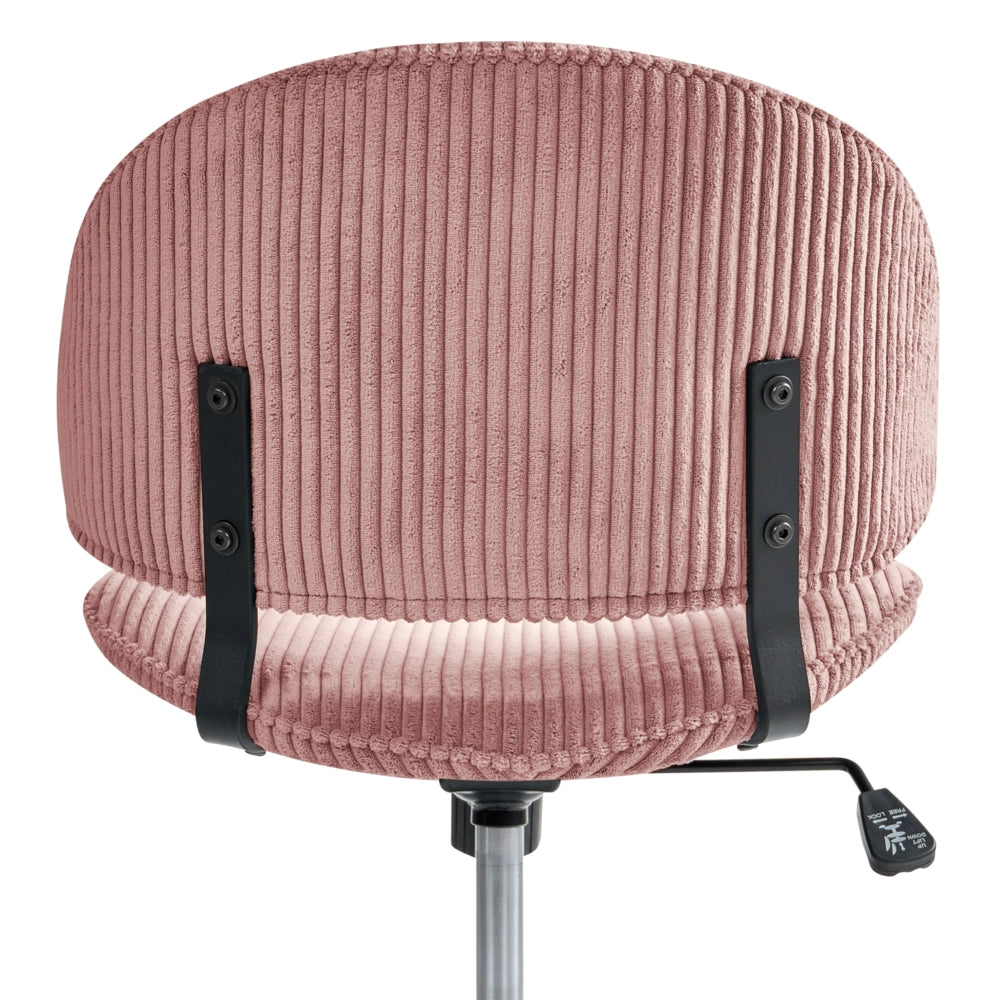 Sedia da ufficio rosa con seduta e schienale in velluto a coste girevole regolabile in altezza moderna per ufficio domestico
