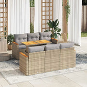 Set Divani da Giardino 7 pz con Cuscini Beige Polyrattan Acacia