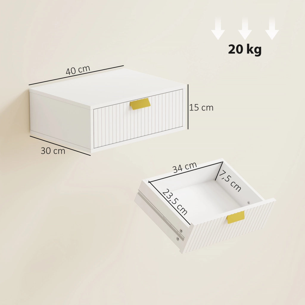Comodini a muro con cassetto ¨C Zephmum ¨C Bianco 40x30x15 cm