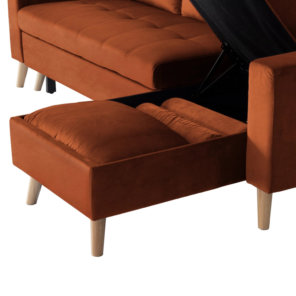 JAMESDivano letto angolare a 3 posti in velluto terracotta