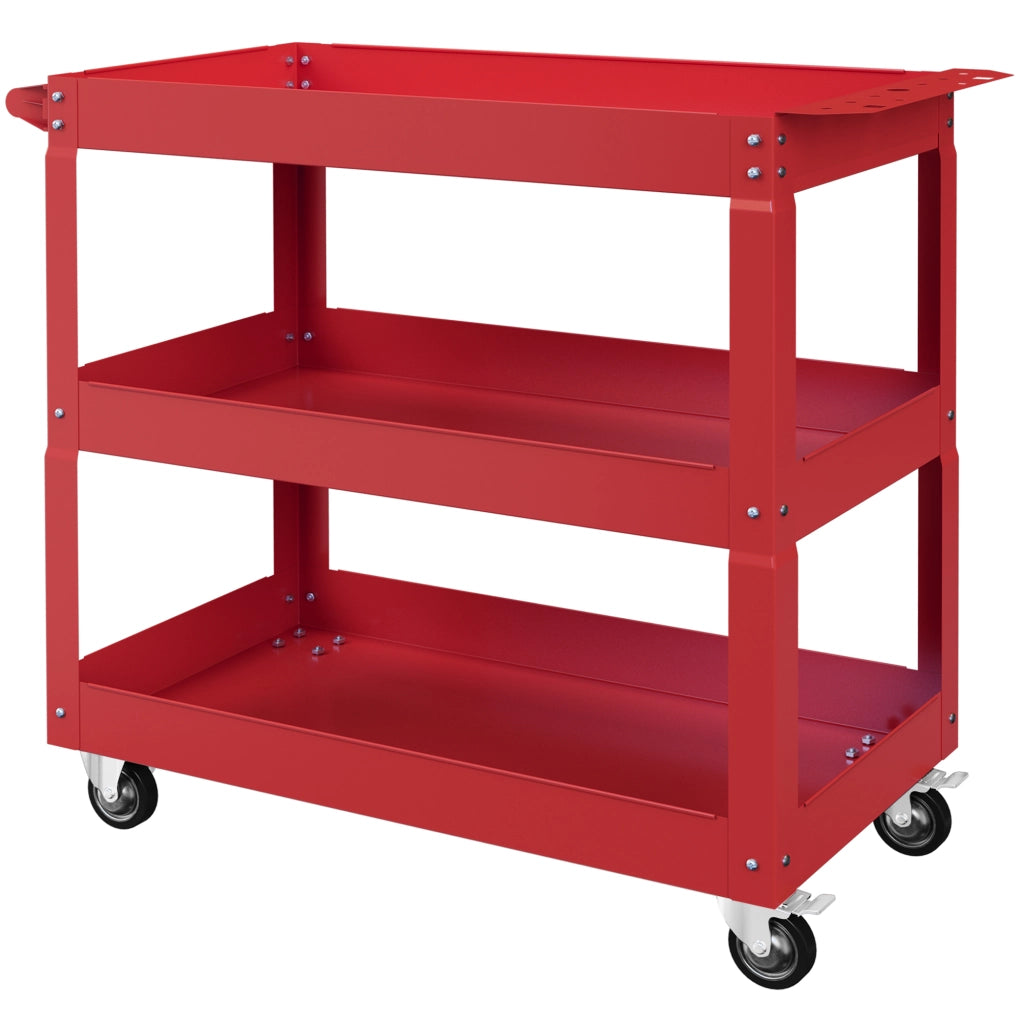 Carrello da lavoro con 3 ripiani e ruote ¨C Zephmum ¨C Rosso, acciaio, 83x35.3x76 cm
