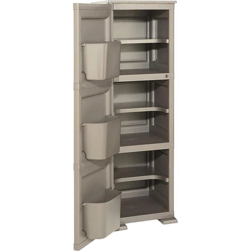 ARMADIO A COLONNA 40X43X125H CM MULTIUSO CON 3 MODULI, 3 TASCHE LATERALI E 1 ANTA LISCIA TAUPE