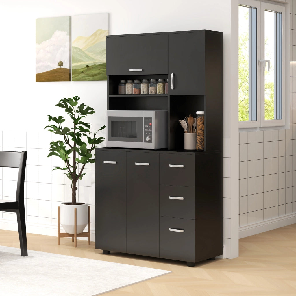 Armadio Cucina 4 Ante 3 Cassetti Ripiano ¨C Zephmum ¨C Nero 89x39.5x168 cm