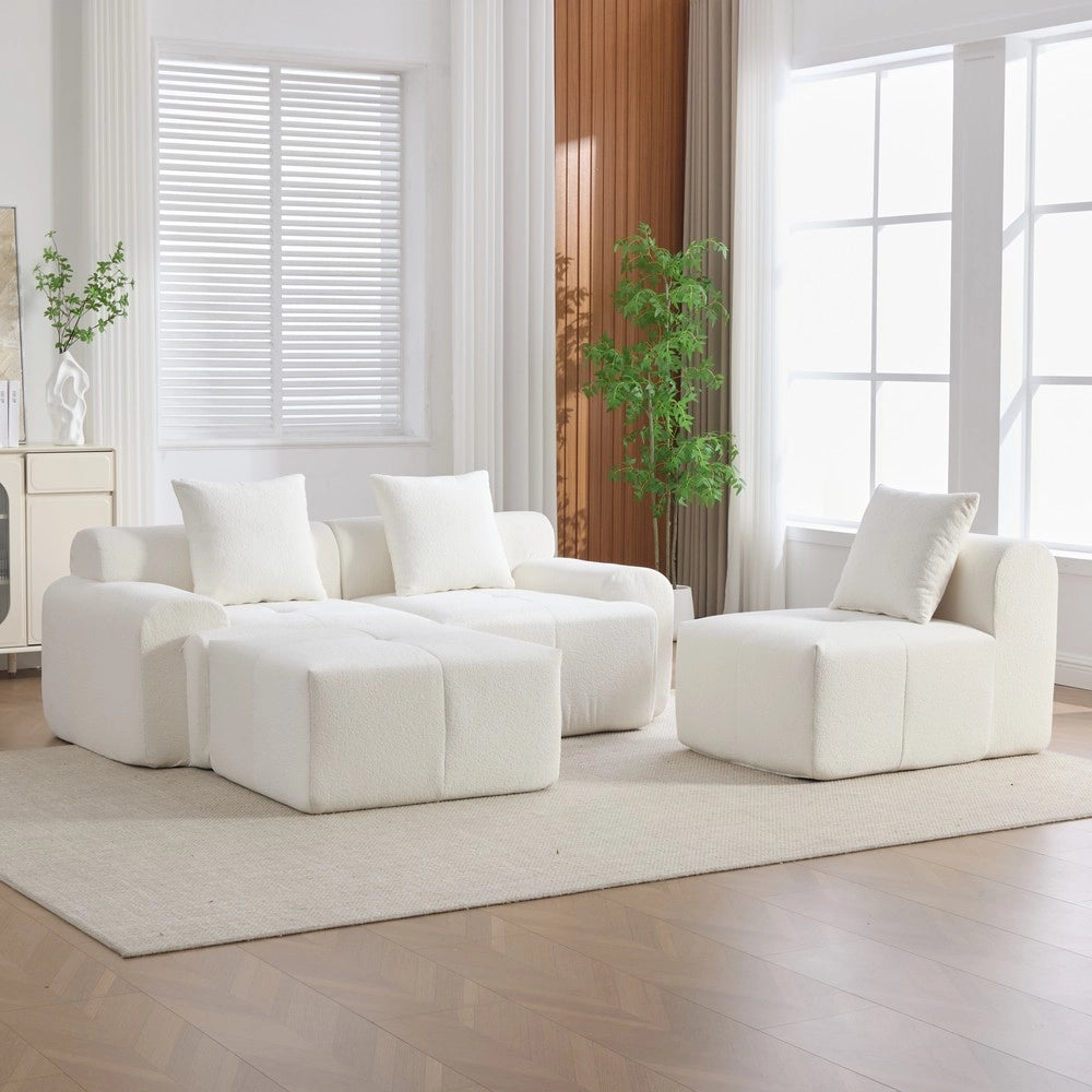 Divano Angolare Modulare 3 Posti con Poggiapiedi ¨C Xylo ¨C Beige, Memory Foam, 268x102x78 cm