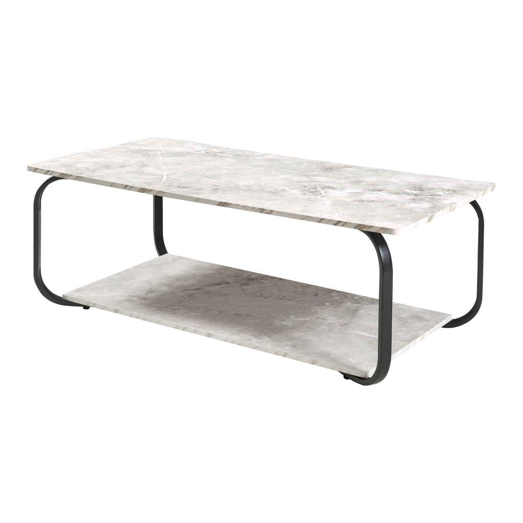 Tavolino Centrale da Salotto Kolta con Ripiano 120x60x43 cm - Effetto Marmo Bianco/Nero [en.casa]