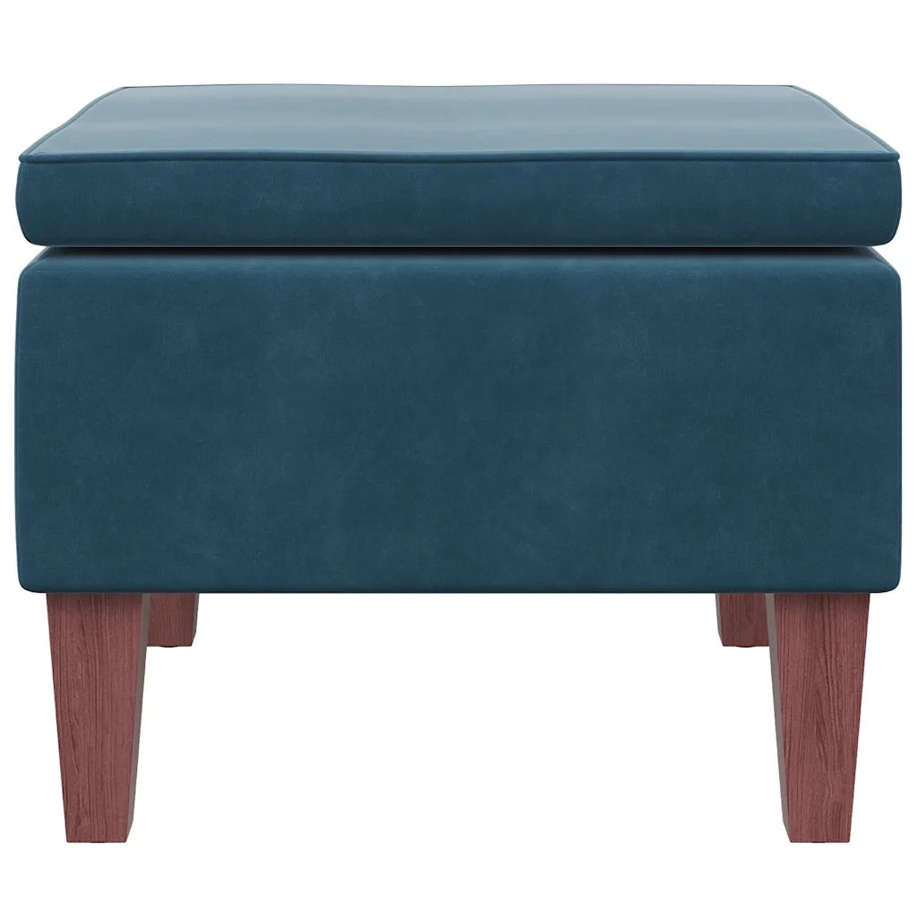 Poggiapiedi con Gambe in Legno Blu in Velluto 329456
