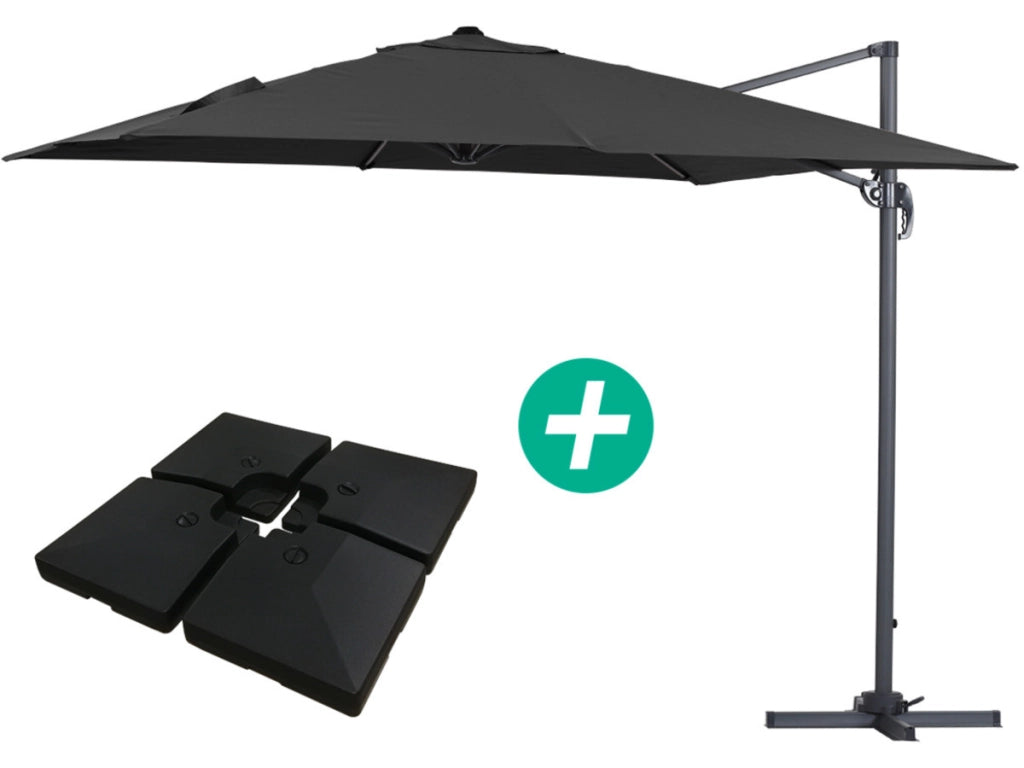 Ombrellone da giardino a sospensione "Sun 3 " - Quadrato - 3 x 3 - Nero - Base inclusa