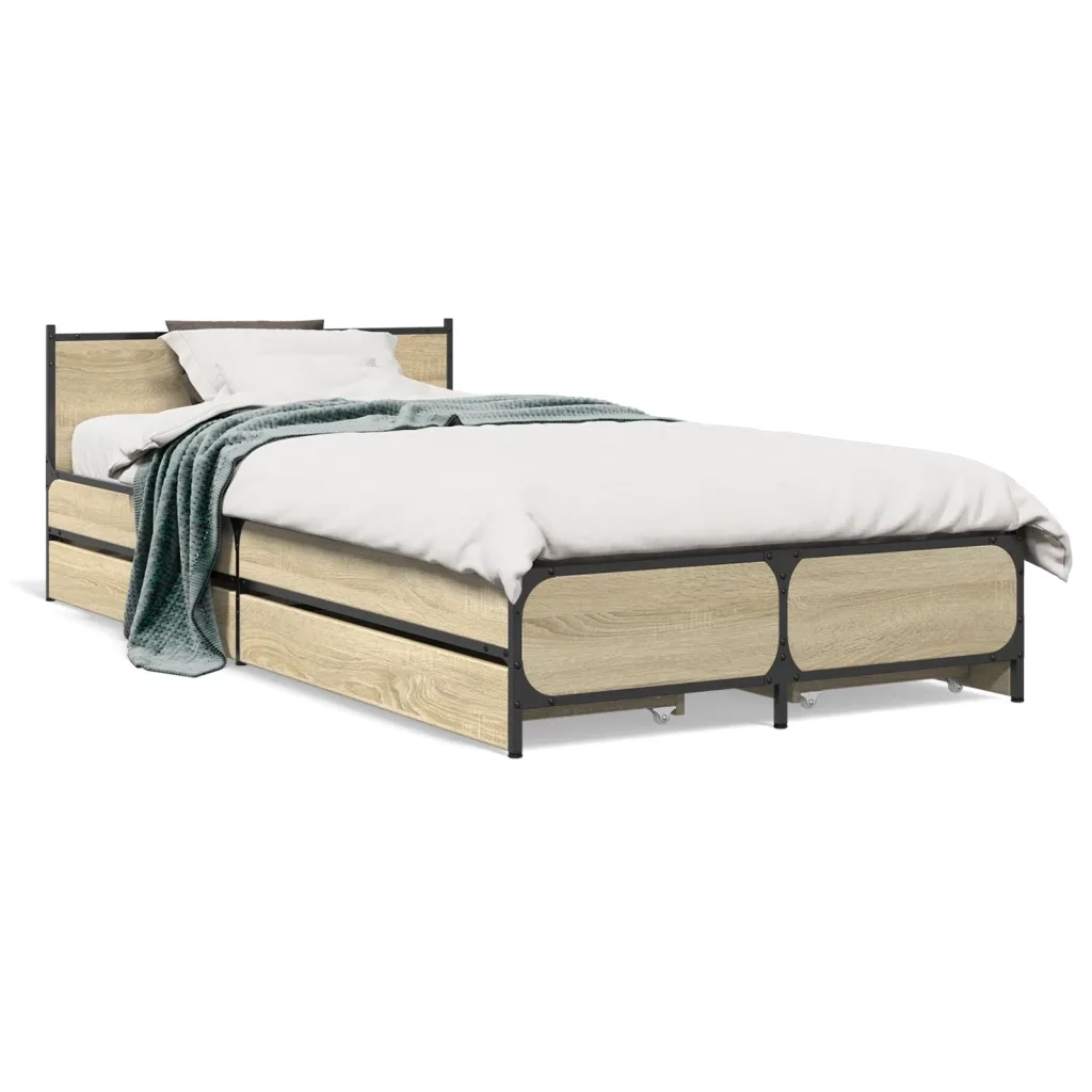 Letto singolo | Letto per adulti | Giroletto Cassetti Rovere Sonoma 75x190 cm Legno Multistrato