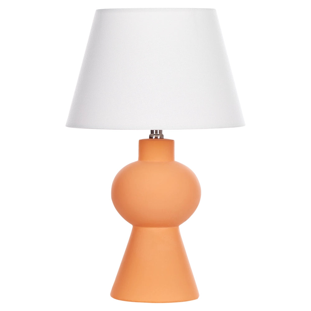 Lampada da tavolo in ceramica arancione con paralume a tamburo in lino base minimalista design stile contemporaneo