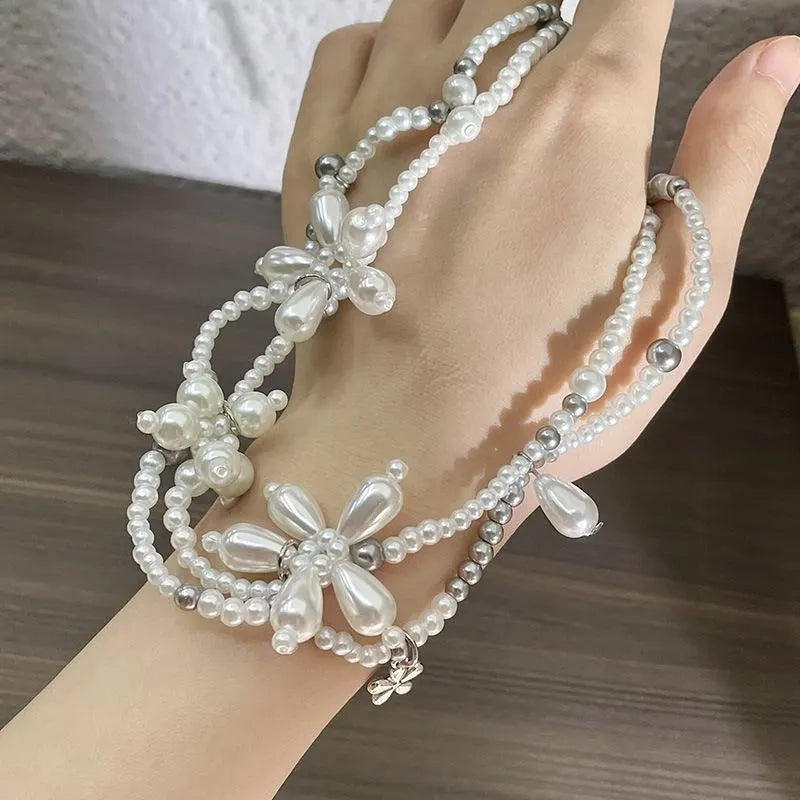 Collana con fiore di perle, petali decorati a mano, collana a doppio strato, regalo di Natale o compleanno.