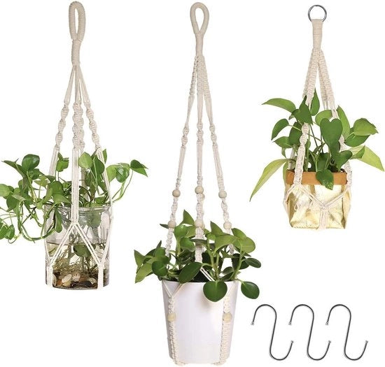 Macramé hanger per piante, hanger per piante per interni ed esterni, balcone, decorazione giardino, set di 3 lampadari in seta