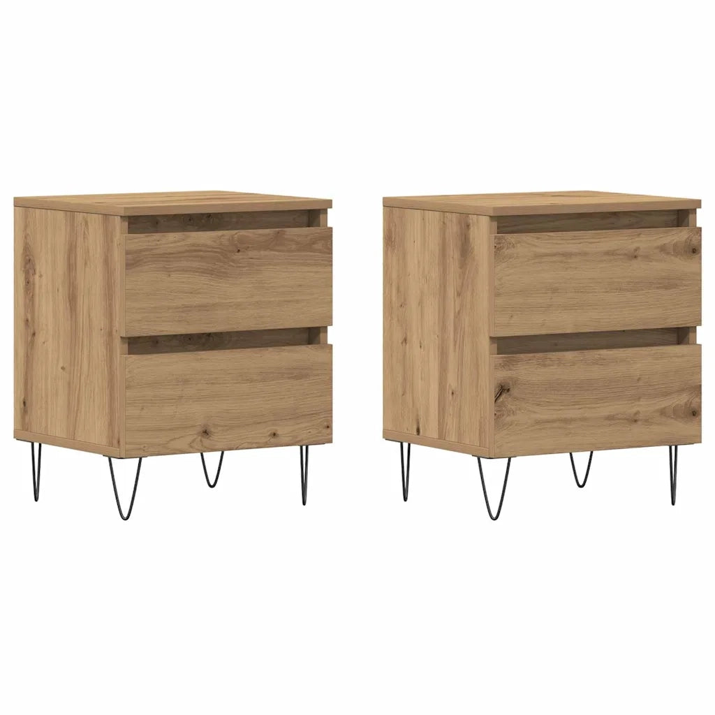 Set di 2 Comodini | Armadio da Notte | Mobiletto da notte rovere artigianale 40 x 35 x 50 cm