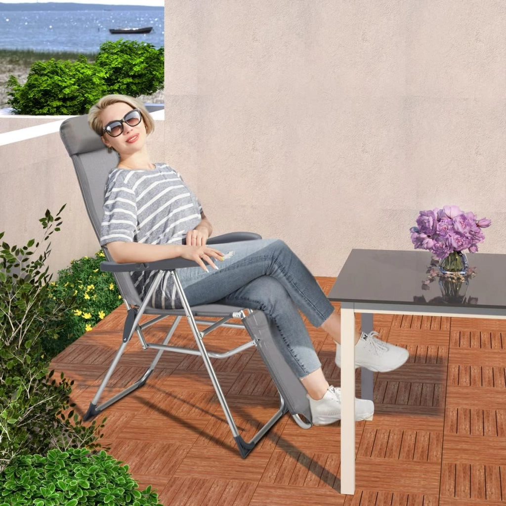 ® Set 2pz Sedia da Giardino Schienale Alto Alluminio Regolabile 7 Livelli Tessuto Traspirante Sedie Campeggio