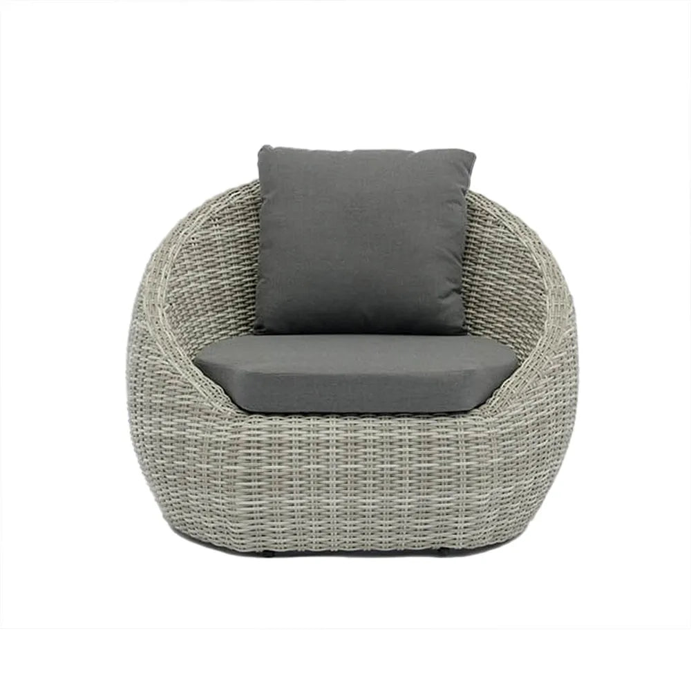 Tempo Style - Salottino Lounge in polyrattan SANTORINI PLUS grigio-mélange | Lounge da giardino con divano, tavolo, 2 poltrone e cuscini | Set di mobili da giardino da 5 persone