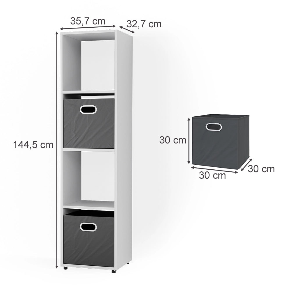 Vicco Scaffale Bianco 142.5 x 36.2 cm con 2 cassette pieghevoli (antracite)